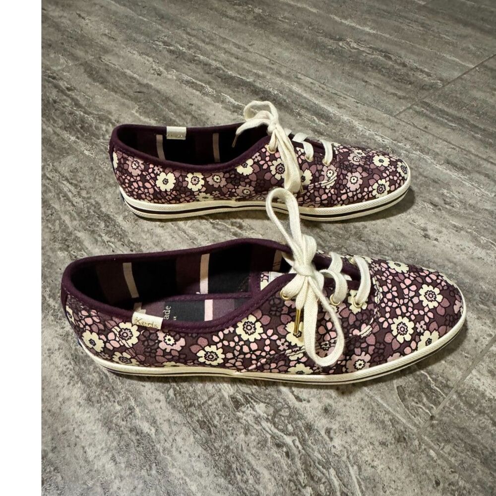 Kate Spade x Keds Purple Floral Print Canvas Sneakers Shoes Womens Size 8 - Picture 2 of 10